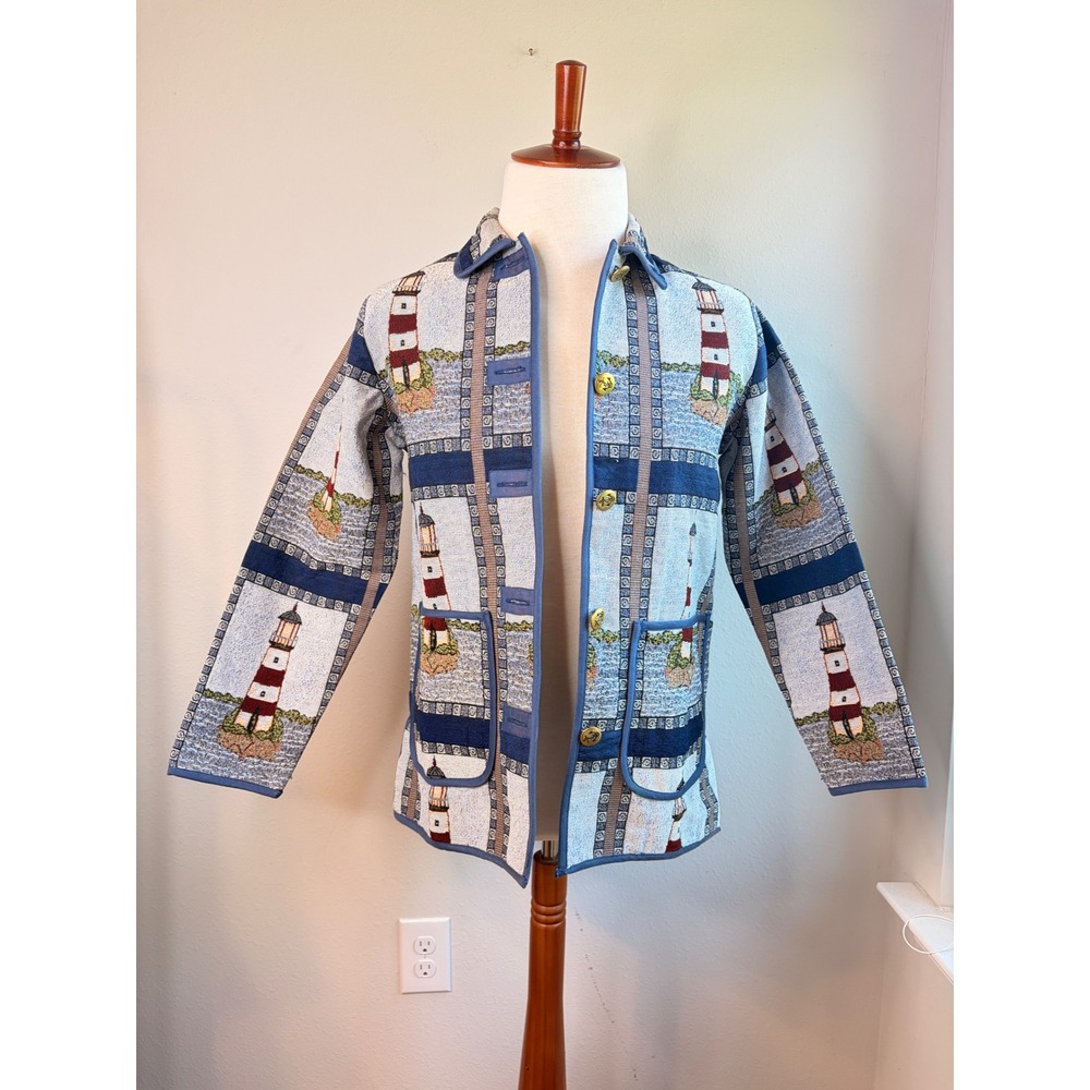Vintage 90's Blair Lighthouse Tapestry Jacket Nautical Coastal Size Small